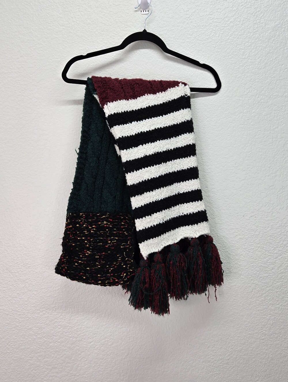 Free People Nova Stripe Tassel Scarf Autumn Chunky Knit Colorblock Whimsical